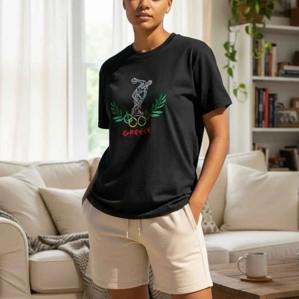 Vintage Greece Discus Throw Graphic T-Shirt Black Olympics Greek Athens Black